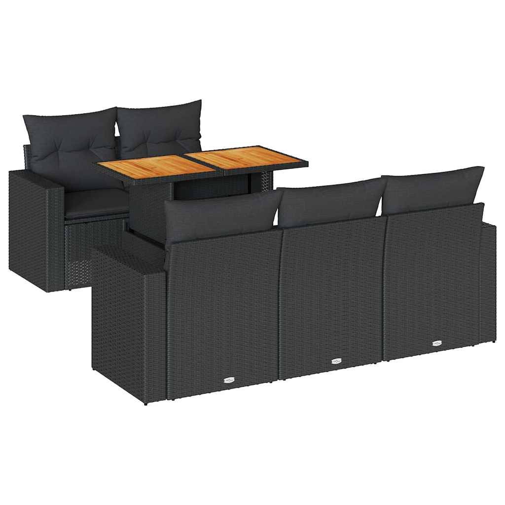 ComfortXL - Salon de jardin 6 places avec accoudoirs en résine tressée et bois table relevable Noir – ComfortXL Outdoor Living - Image 2