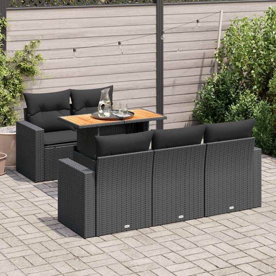 ComfortXL - Salon de jardin 6 places avec accoudoirs en résine tressée et bois table relevable Noir – ComfortXL Outdoor Living - Image 1