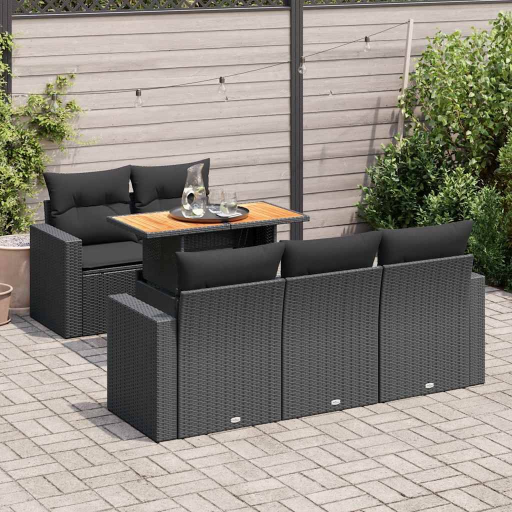 ComfortXL - Salon de jardin 6 places avec accoudoirs en résine tressée et bois table relevable Noir – ComfortXL Outdoor Living - Image 1