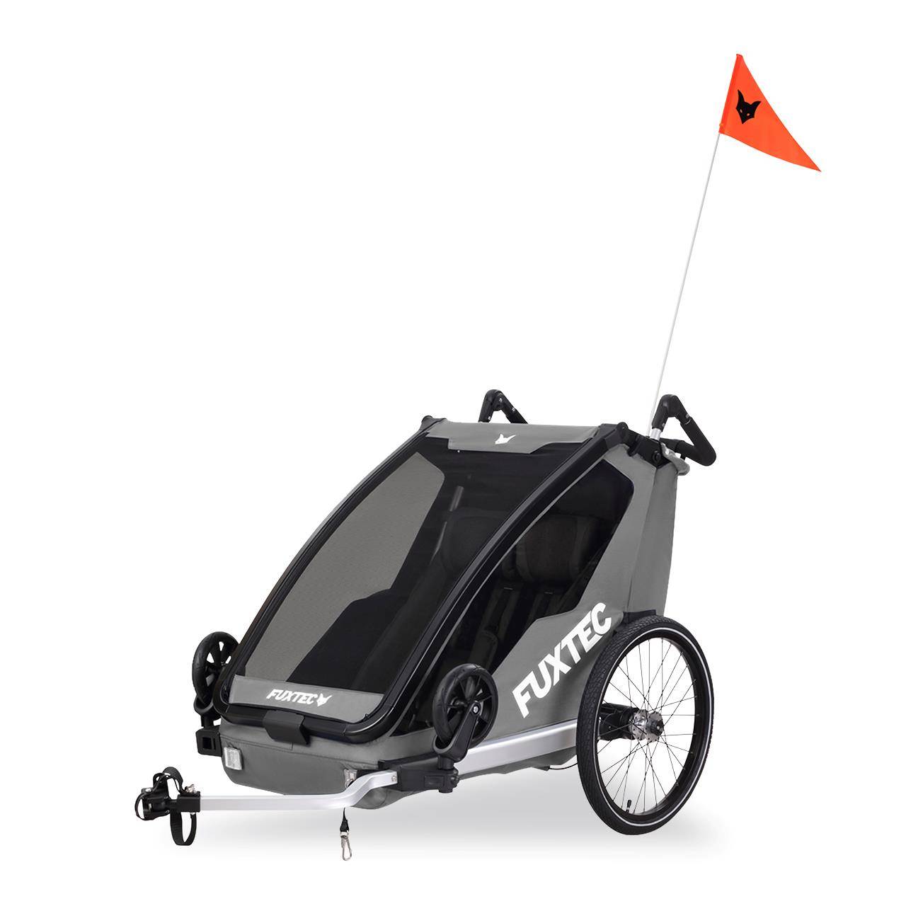 FUXTEC - Remorque vélo gris - FUXTEC Sport Cruiser - charge max. 45kg, 2 ceintures 5 points, Enfants Poussette Pliable
