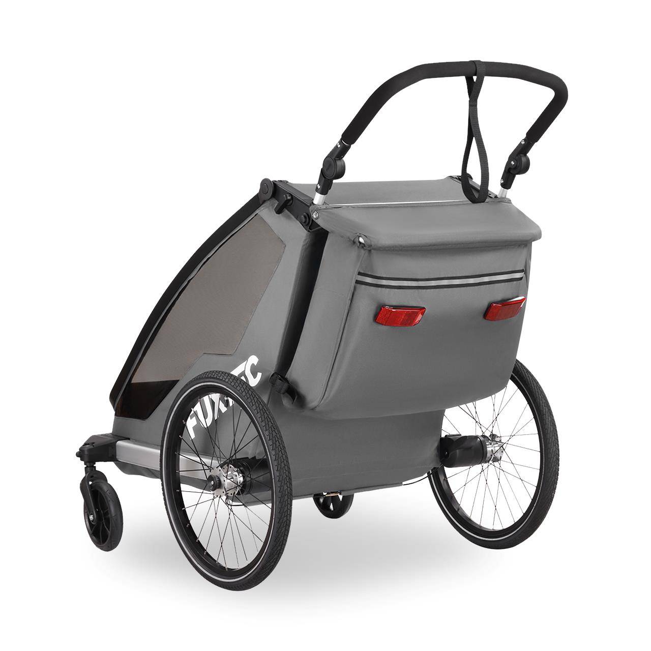 FUXTEC - Remorque vélo gris - FUXTEC Sport Cruiser - charge max. 45kg, 2 ceintures 5 points, Enfants Poussette Pliable - Image 3