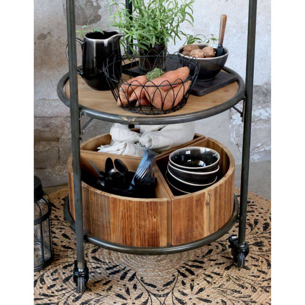 Chemin De Campagne - Etagère sur roues en bois recyclé marron et fer noir Ø.60 x Ht.160.5cm Chemin de campagne - Imagen 5