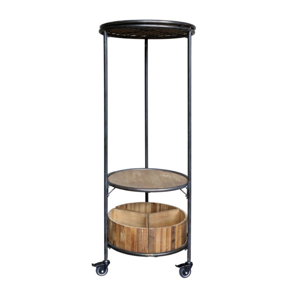 Chemin De Campagne - Etagère sur roues en bois recyclé marron et fer noir Ø.60 x Ht.160.5cm Chemin de campagne - Imagen 1