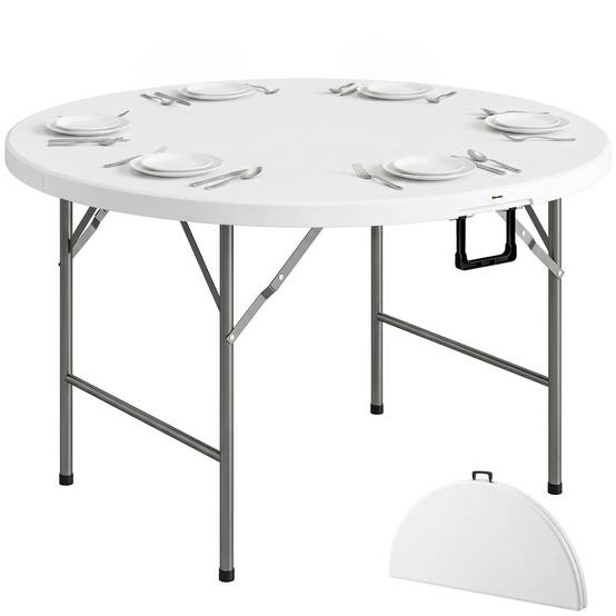 Table ronde de jardin pliante Ø122 cm peut accueillir 6 personnes pour évènement, structure métal, plateau HDPE - Image 1