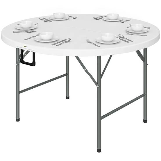Table ronde de jardin pliante Ø122 cm peut accueillir 6 personnes pour évènement, structure métal, plateau HDPE - Image 2