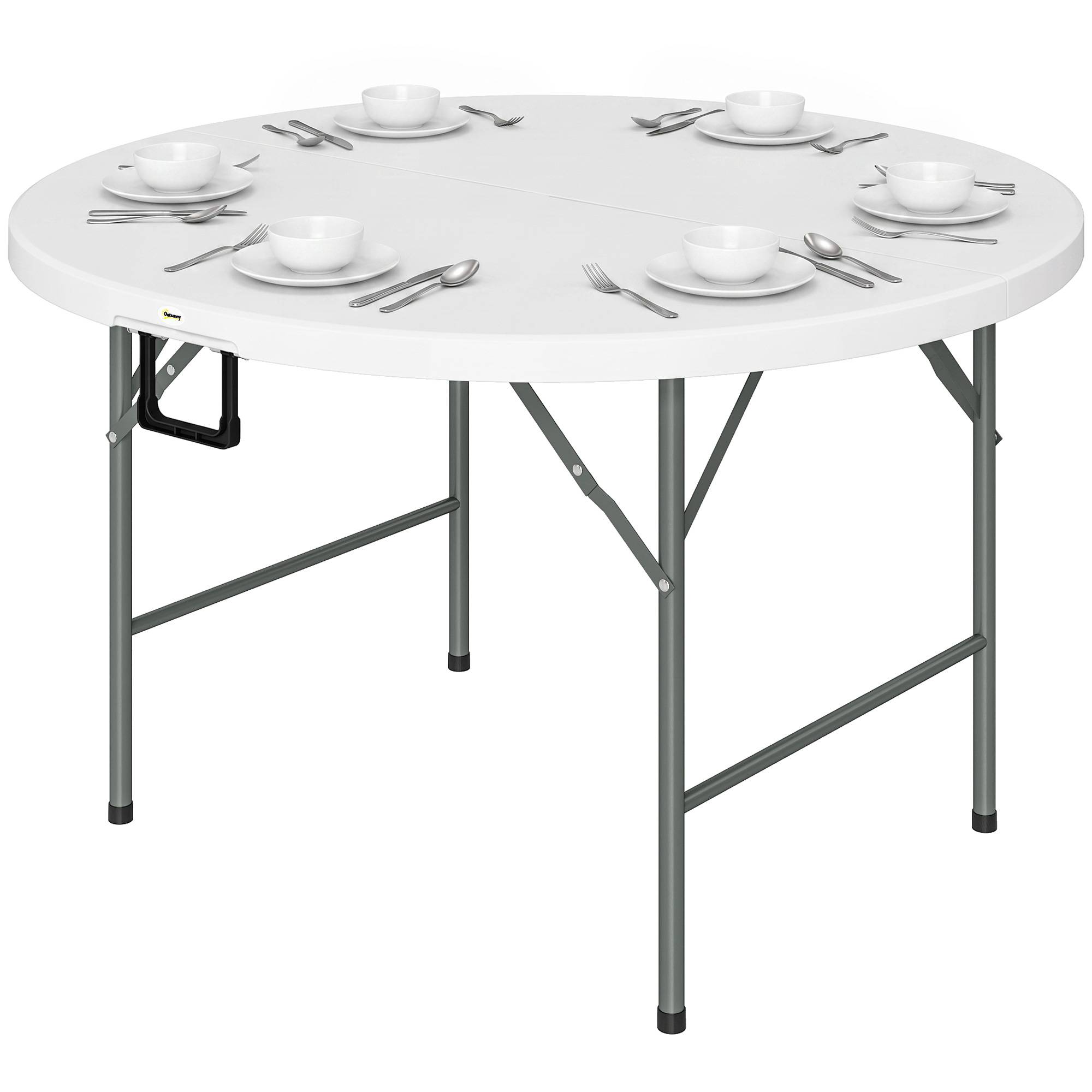 Table ronde de jardin pliante Ø122 cm peut accueillir 6 personnes pour évènement, structure métal, plateau HDPE - Image 2