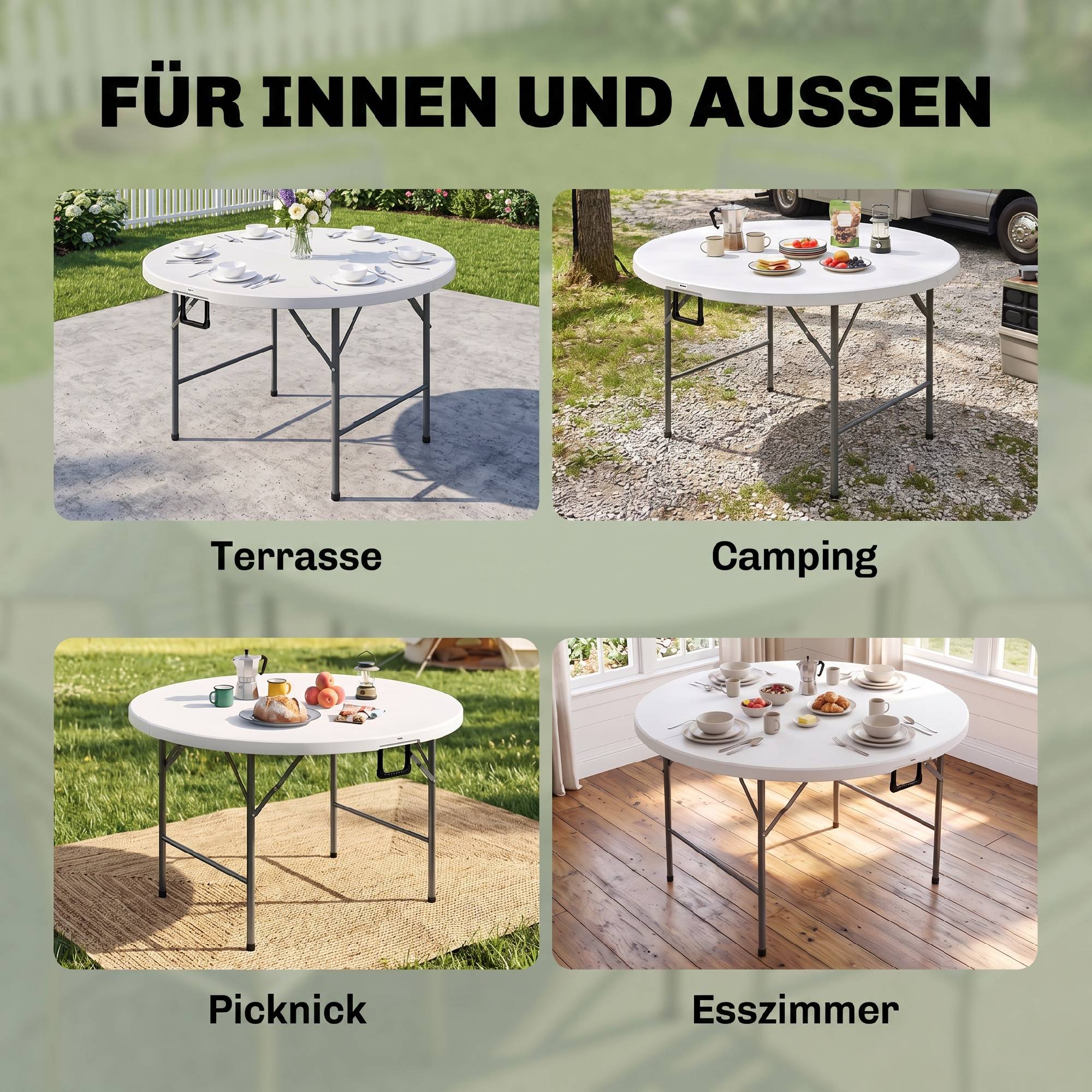 Table ronde de jardin pliante Ø122 cm peut accueillir 6 personnes pour évènement, structure métal, plateau HDPE - Image 9