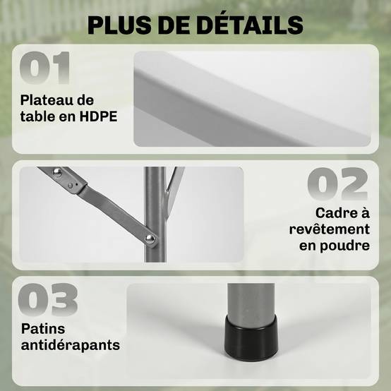 Table ronde de jardin pliante Ø122 cm peut accueillir 6 personnes pour évènement, structure métal, plateau HDPE - Image 8