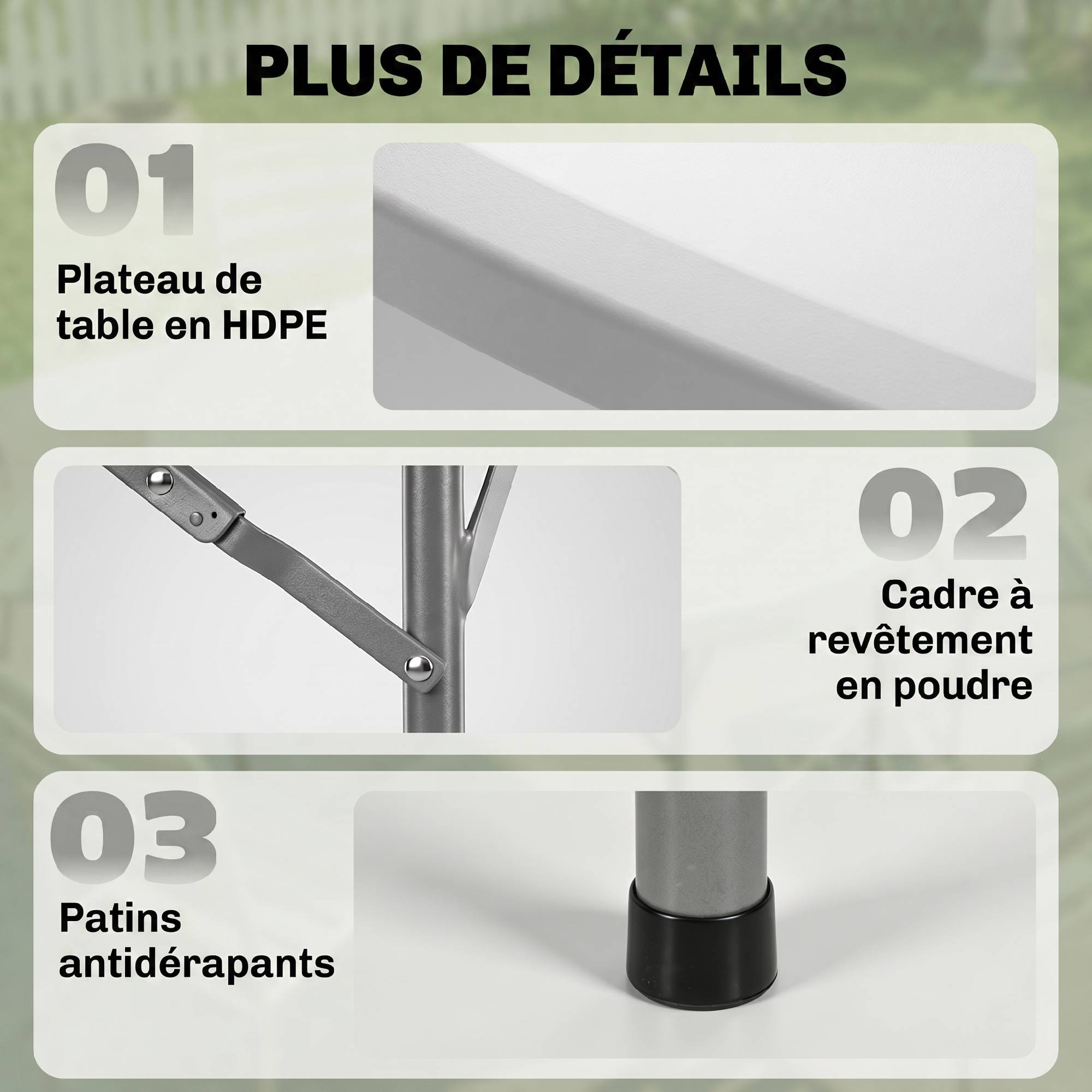 Table ronde de jardin pliante Ø122 cm peut accueillir 6 personnes pour évènement, structure métal, plateau HDPE - Image 8