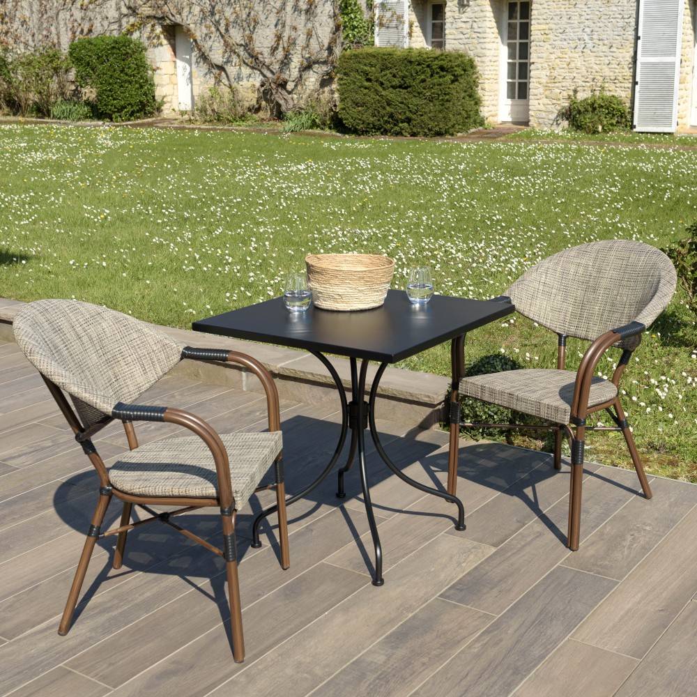Macabane - VIANNEY - Ensemble de jardin -table 70x70cm et 2 chaises grises - Imagen 3