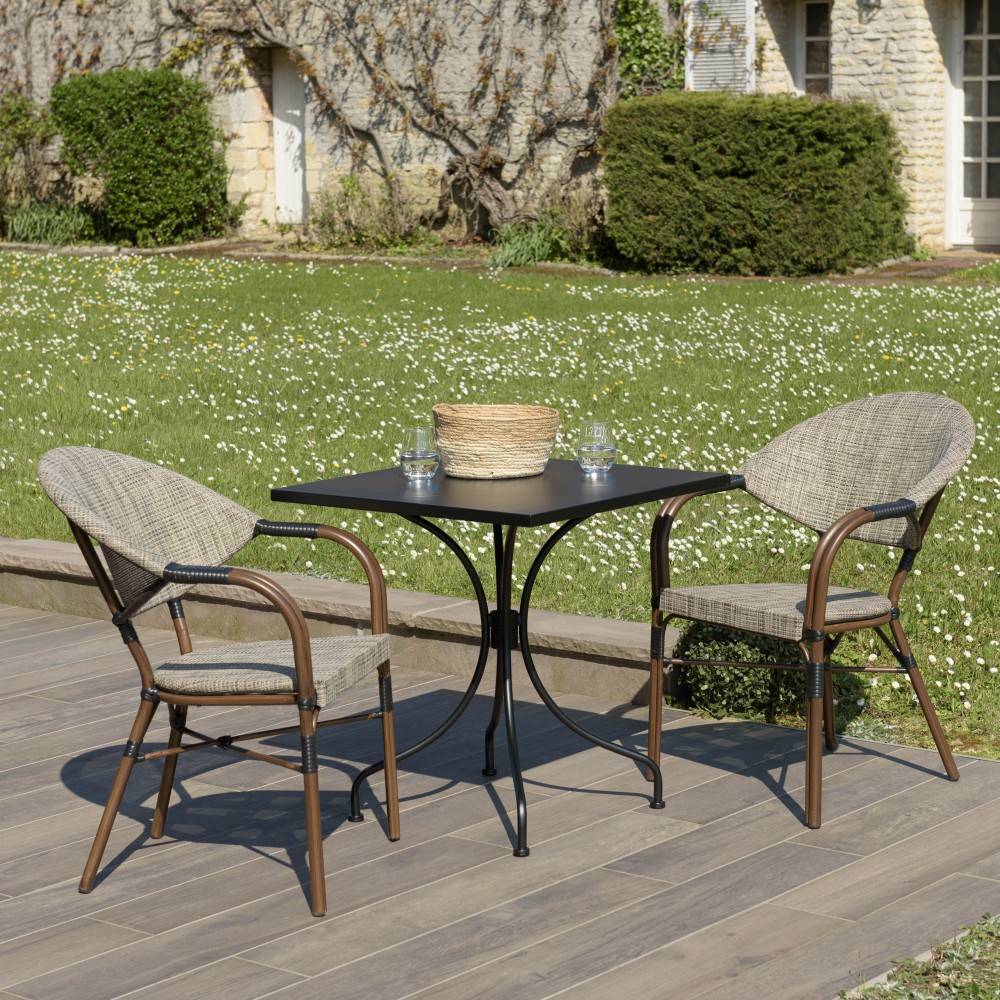 Macabane - VIANNEY - Ensemble de jardin -table 70x70cm et 2 chaises grises - Imagen 2