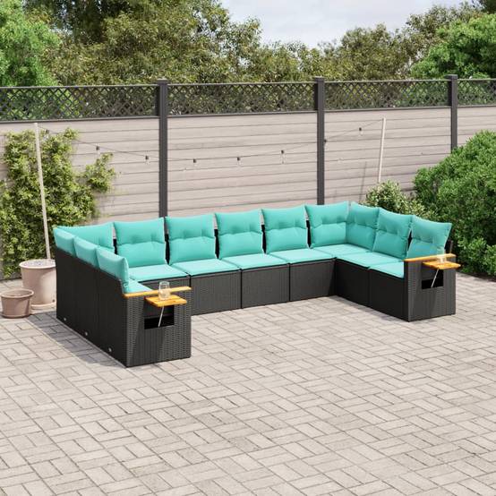 Mobilier de jardin 10 personnes résine tressée modulable avec tables d'appoint pliables Bleu – ComfortXL Outdoor Living - Image 1