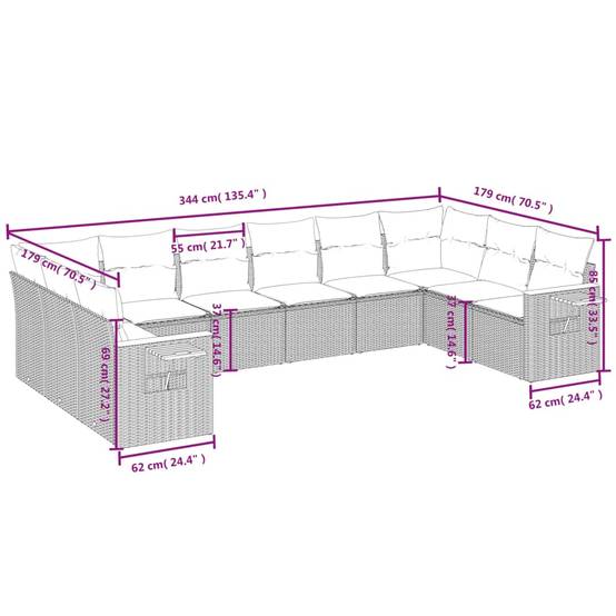 Mobilier de jardin 10 personnes résine tressée modulable avec tables d'appoint pliables Bleu – ComfortXL Outdoor Living - Image 8
