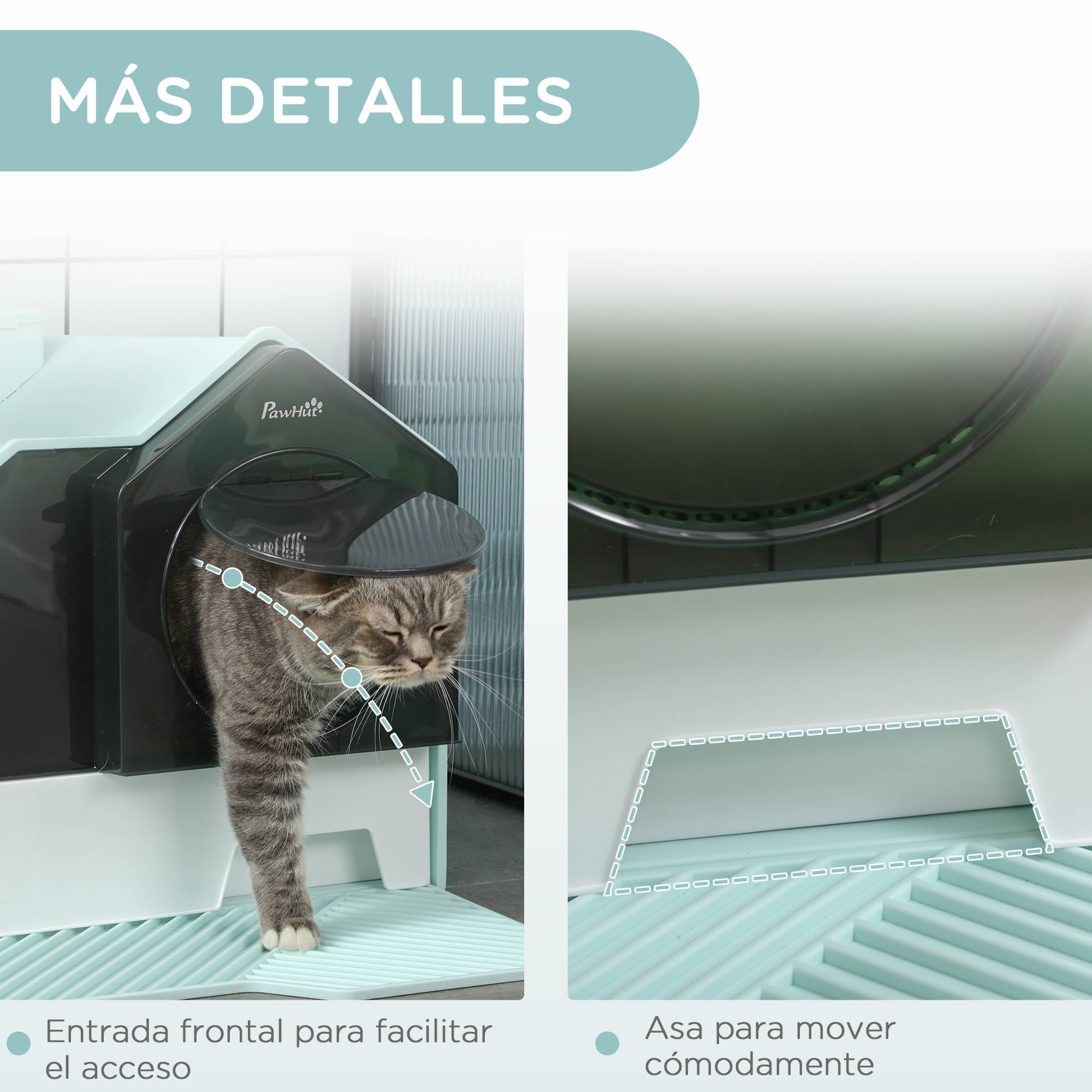 Litière chat fermée bac extraible pelle filtre désodorisant 47x45x42 cm turquoise - Image 9