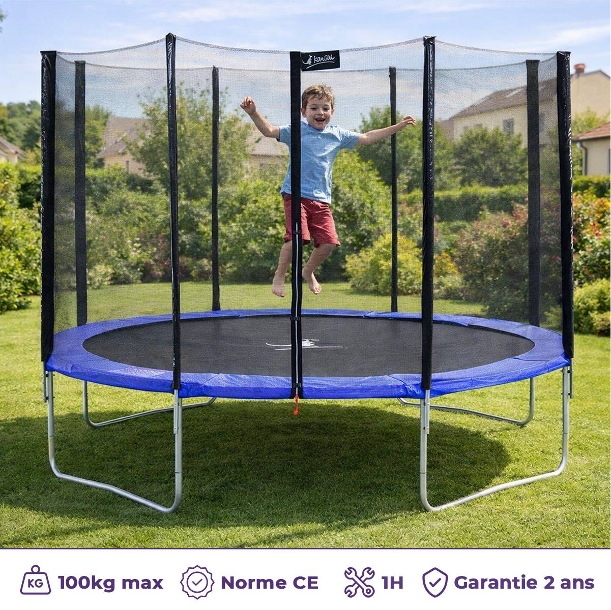 Kangui - Trampoline rond Bleu Ø 430cm avec filet de protection Kangui - Image 2