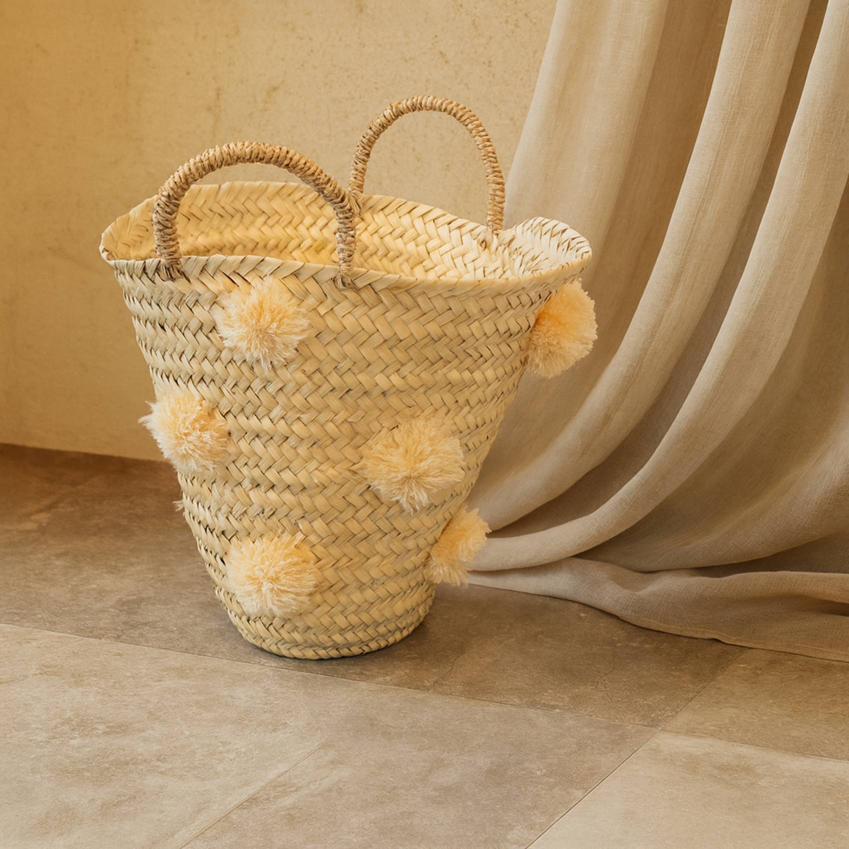Home Maison - Panier de rangement à pompons - HOME MAISON - Feuille de palmier - Beige - Image 3