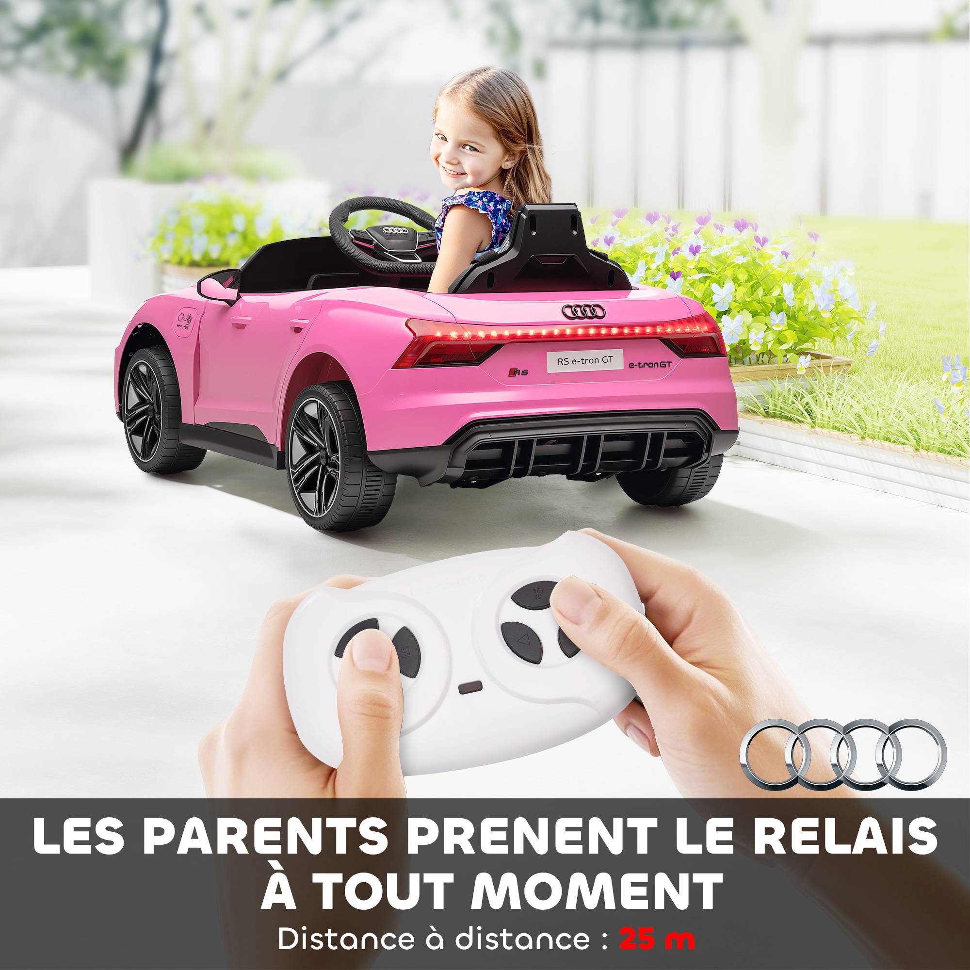 Voiture véhicule électrique enfant 12 V - télécommande parentale - effets sonores, lumineux - Audi RS E-tron GT rose - Image 7