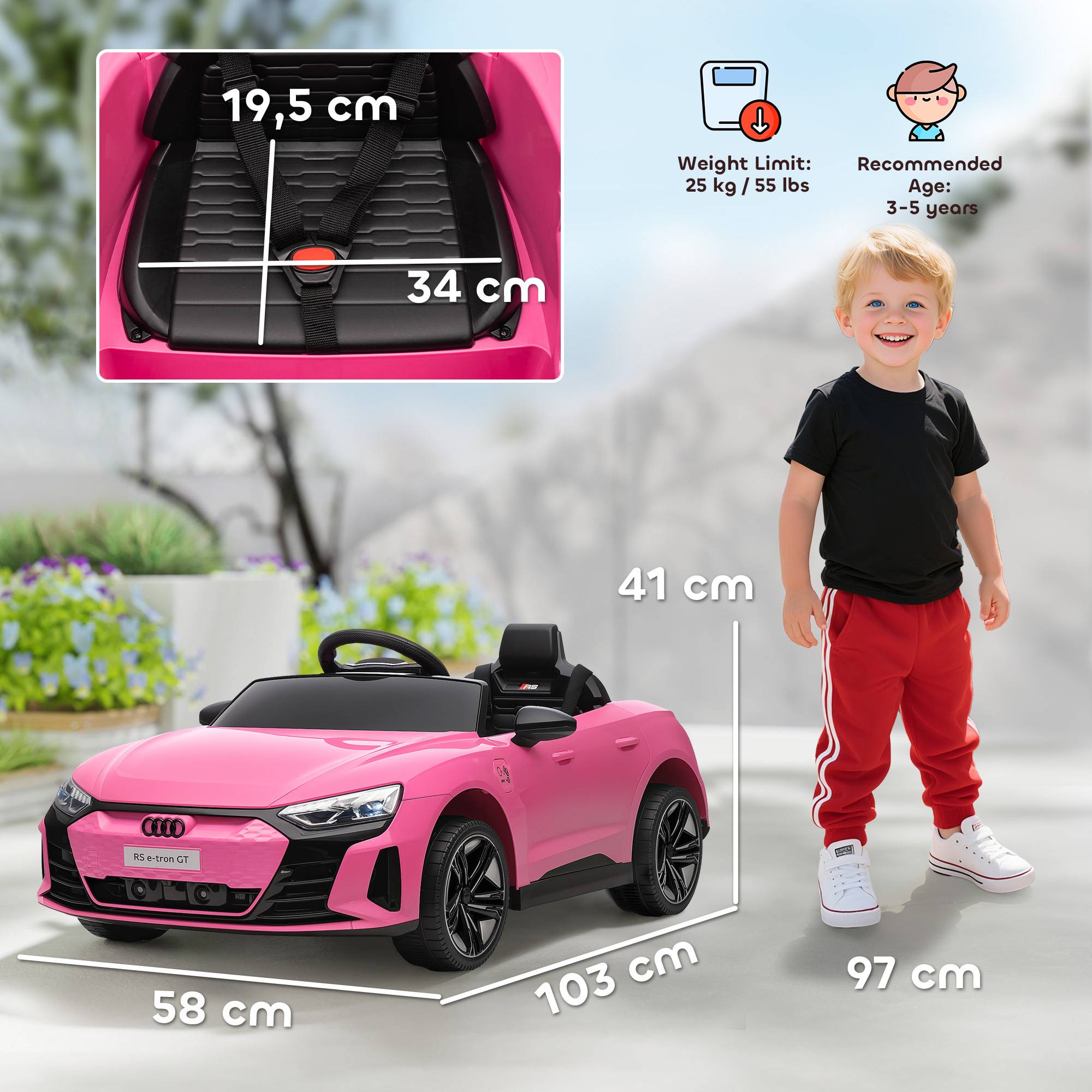 Voiture véhicule électrique enfant 12 V - télécommande parentale - effets sonores, lumineux - Audi RS E-tron GT rose - Image 5