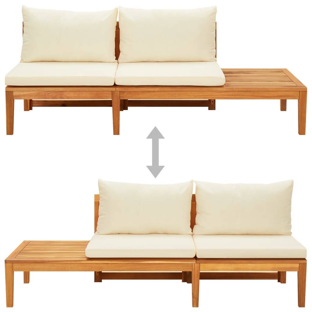 Maison Chic - Banc de jardin - Banc d'extérieur - Banquette avec table et coussins Blanc crème Teck solide - Imagen 5