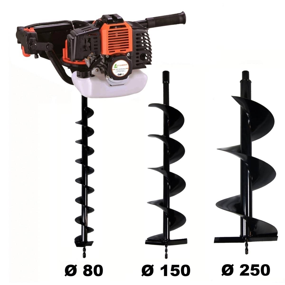 Gt Garden - Tarière thermique 52 cm3 - 3 CV + lot de 3 mèches (80, 150 et 250 mm) - GT GARDEN - Imagen 1