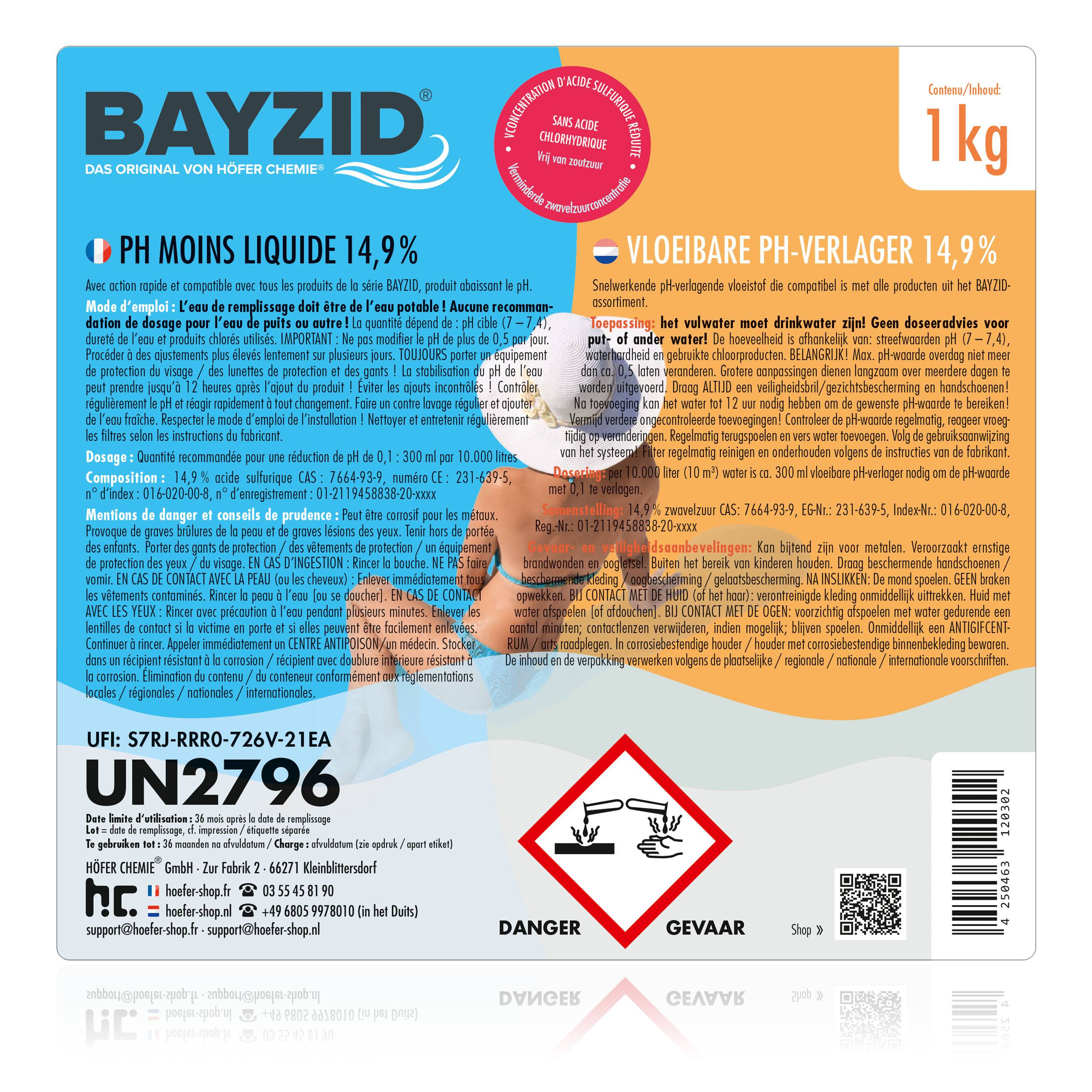 pH moins liquide 14,9% Bayzid® en bouteille de 1 KG x 1 - Image 5