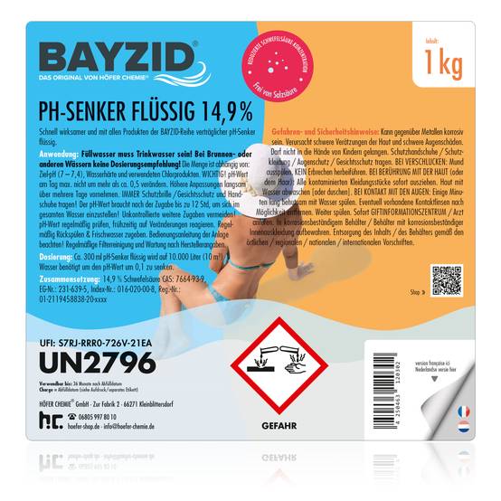 pH moins liquide 14,9% Bayzid® en bouteille de 1 KG x 1 - Image 4