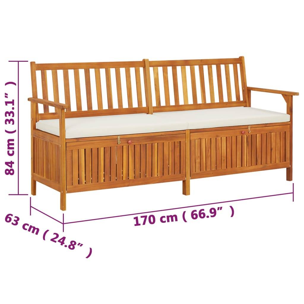 Helloshop26 - Banc de jardin meuble de patio d'extérieur terrasse de rangement avec coussin 170 x 63 x 84 cm bois d'acacia solide - Imagen 7