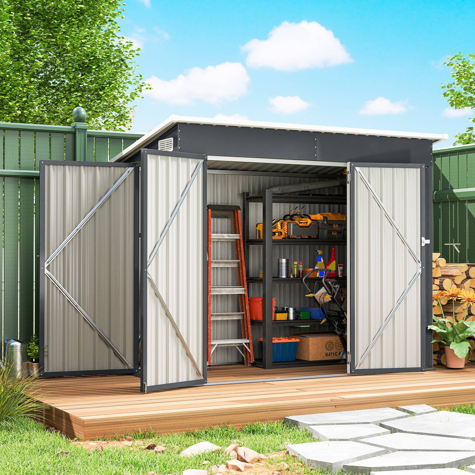 Abri de jardin extérieur 2,7 m² (234 x 132 x 185 cm) avec triple verrouillage et aérations, gris. - Image 3