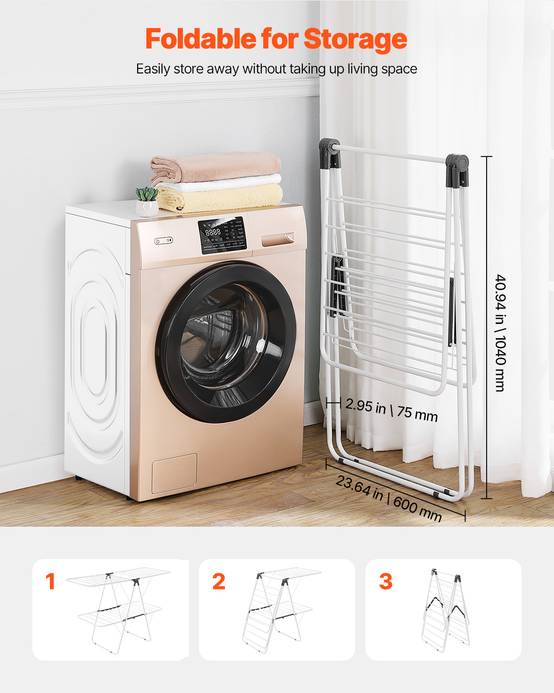 VEVOR Étendoir à Linge Pliable 2 Niveaux avec Pinces à Chaussettes 31 Tiges - Image 6