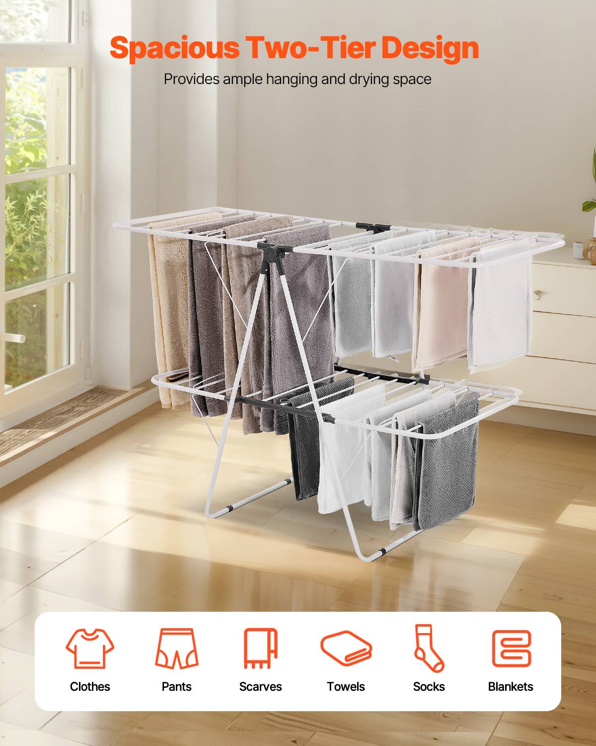 VEVOR Étendoir à Linge Pliable 2 Niveaux avec Pinces à Chaussettes 31 Tiges - Image 2