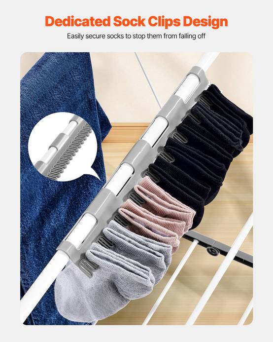 VEVOR Étendoir à Linge Pliable 2 Niveaux avec Pinces à Chaussettes 31 Tiges - Image 5
