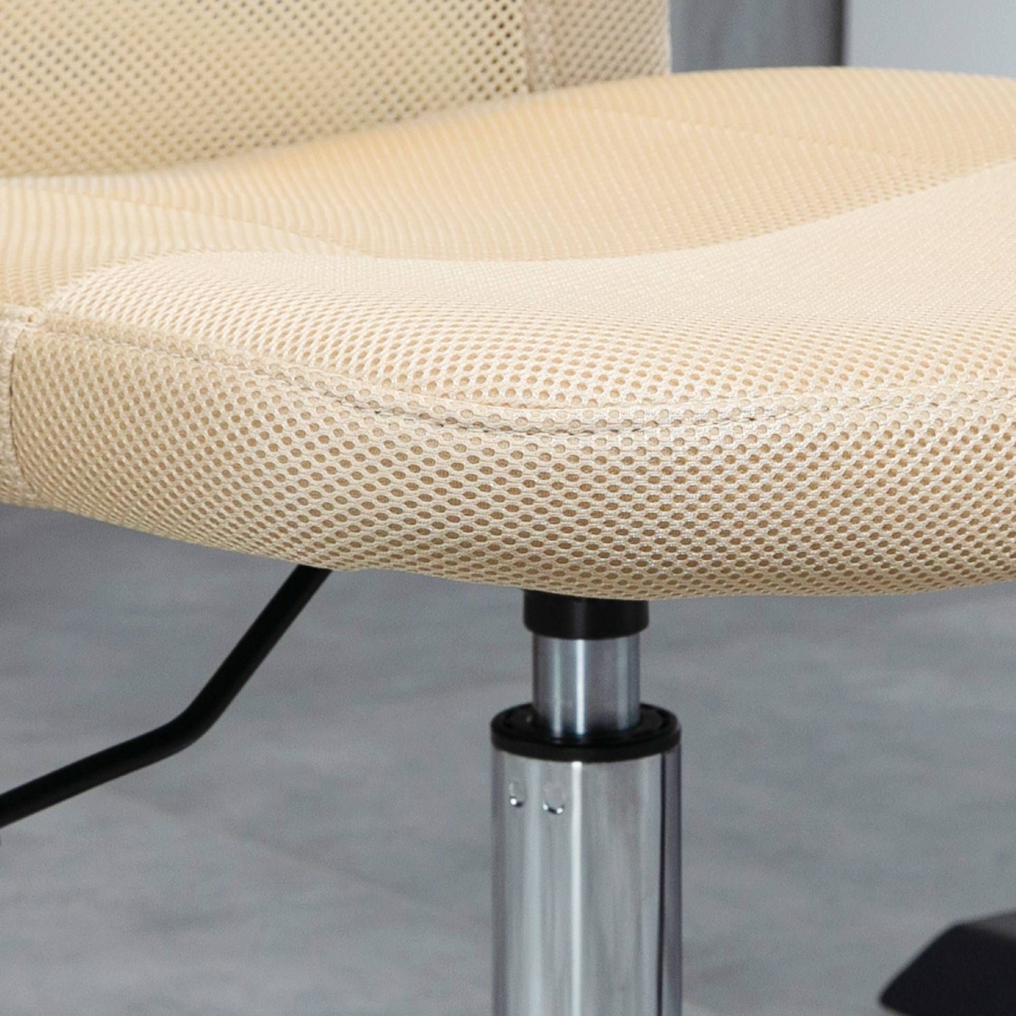 Sans Marque - Chaise de bureau ergonomique hauteur réglable piètement chromé pivotant 360° revêtement maille beige - Image 9
