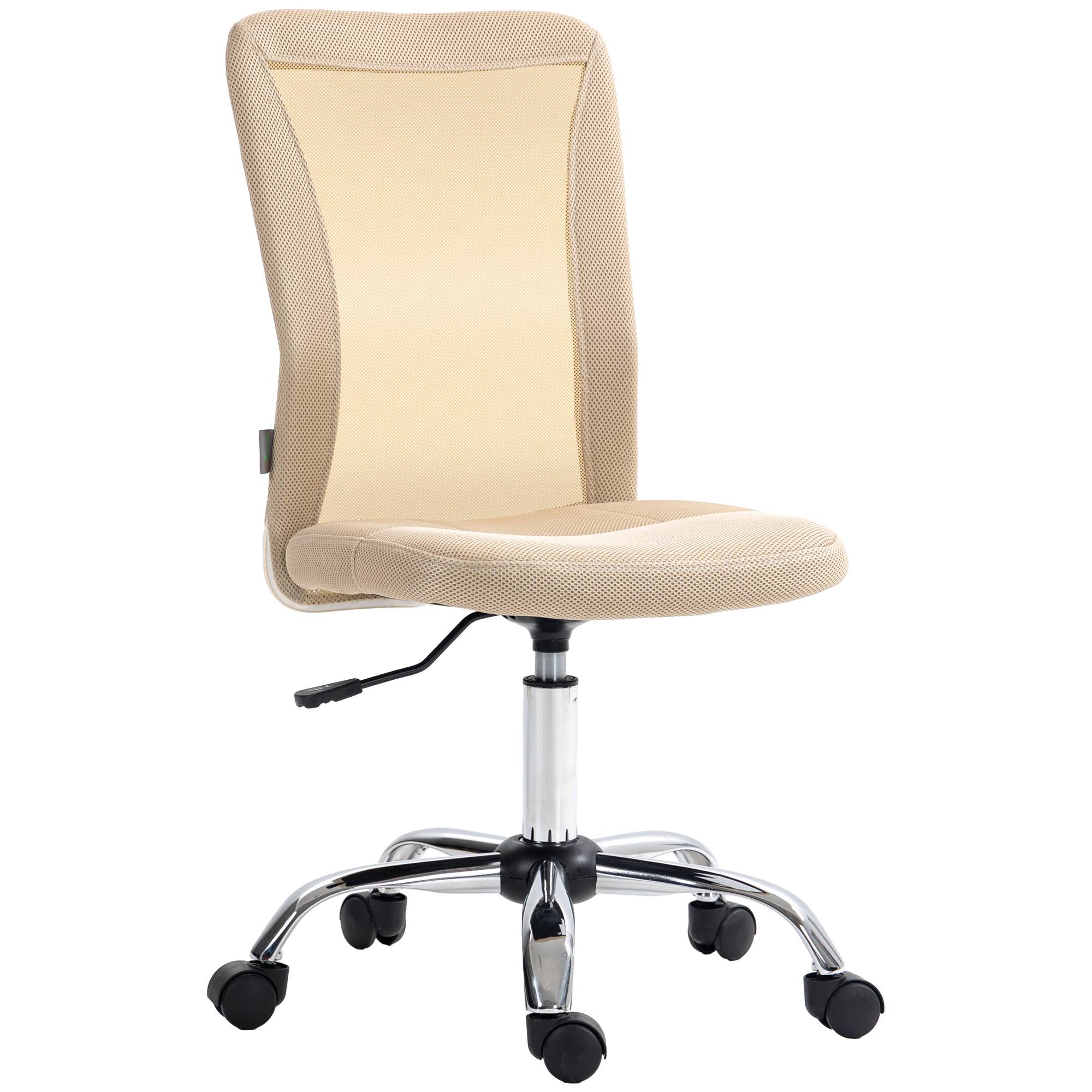 Sans Marque - Chaise de bureau ergonomique hauteur réglable piètement chromé pivotant 360° revêtement maille beige - Image 2