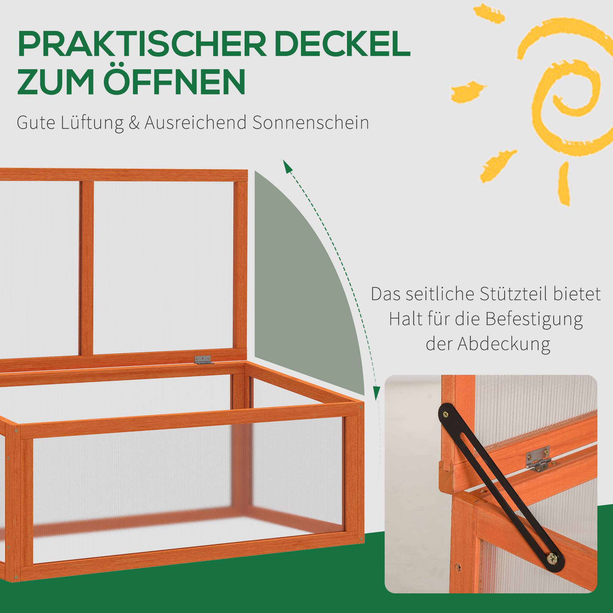 Serre Châssis Bois Sapin et Polycarbonate pour Semis et Plantes 90x46x40cm - ComfortXL Outdoor Living - Image 5
