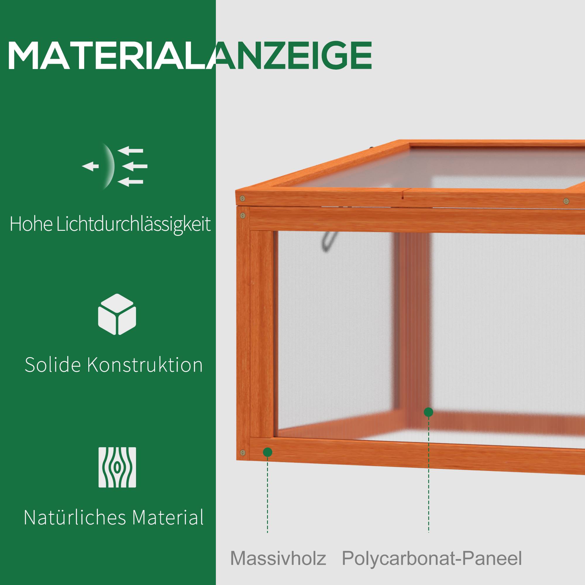 Serre Châssis Bois Sapin et Polycarbonate pour Semis et Plantes 90x46x40cm - ComfortXL Outdoor Living - Image 4