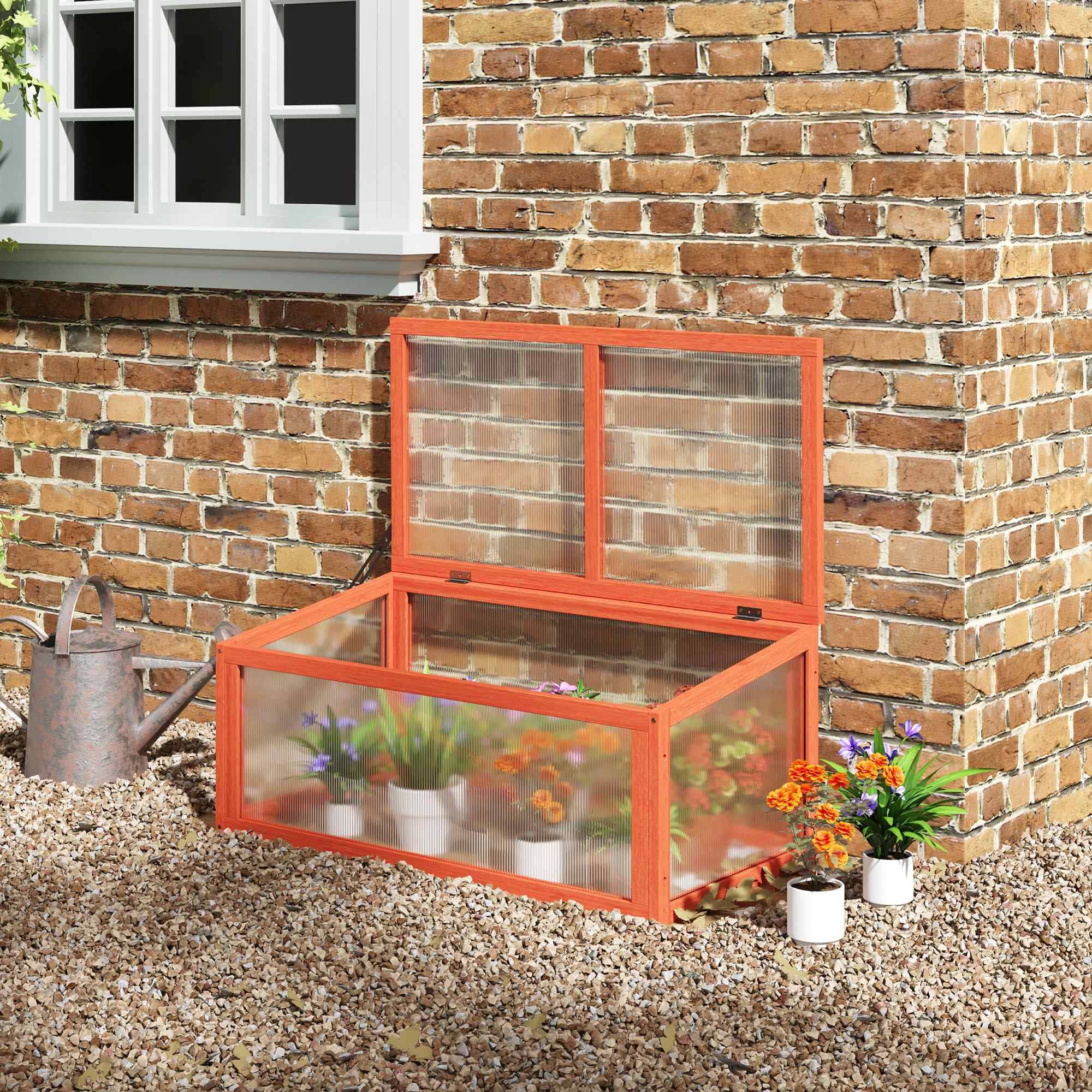 Serre Châssis Bois Sapin et Polycarbonate pour Semis et Plantes 90x46x40cm - ComfortXL Outdoor Living - Image 1