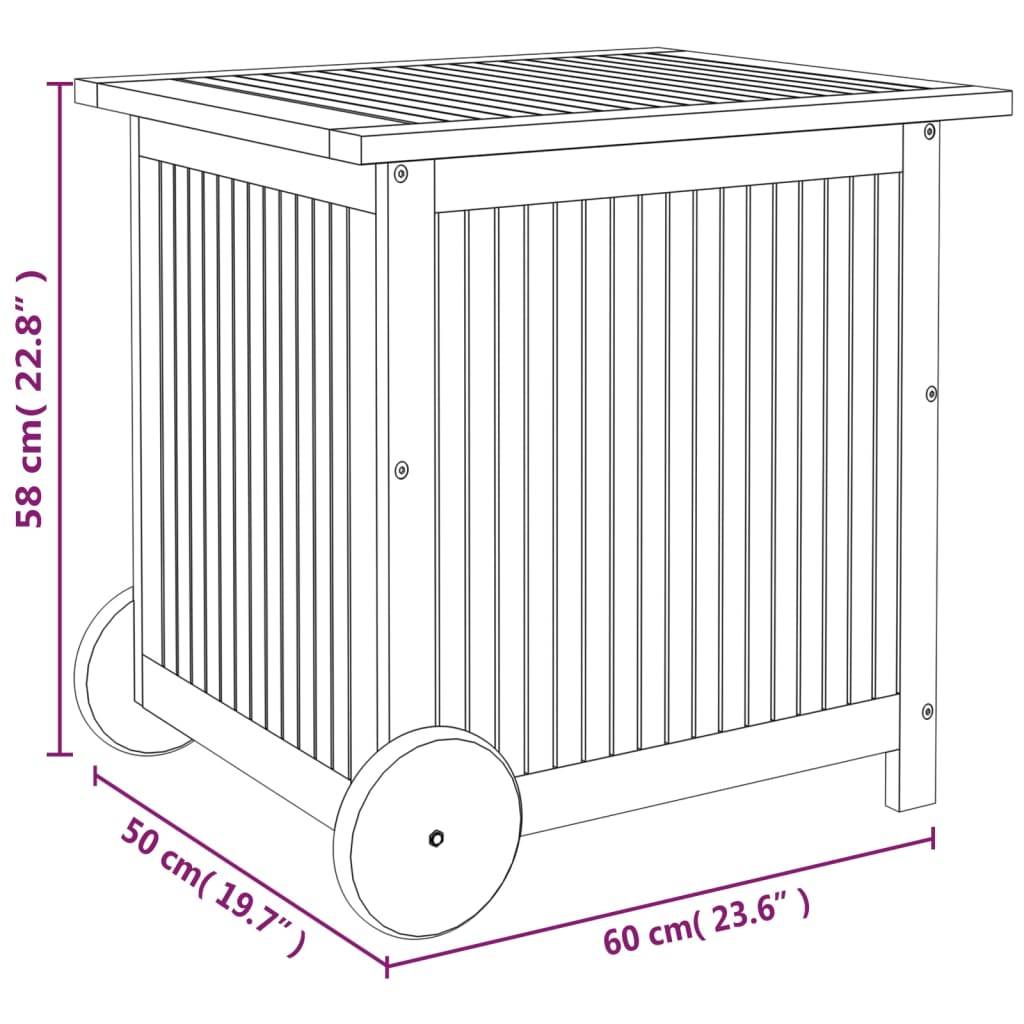 Helloshop26 - Coffre boîte meuble de jardin rangement avec roues 60 x 50 x 58 cm bois acacia - Imagen 6
