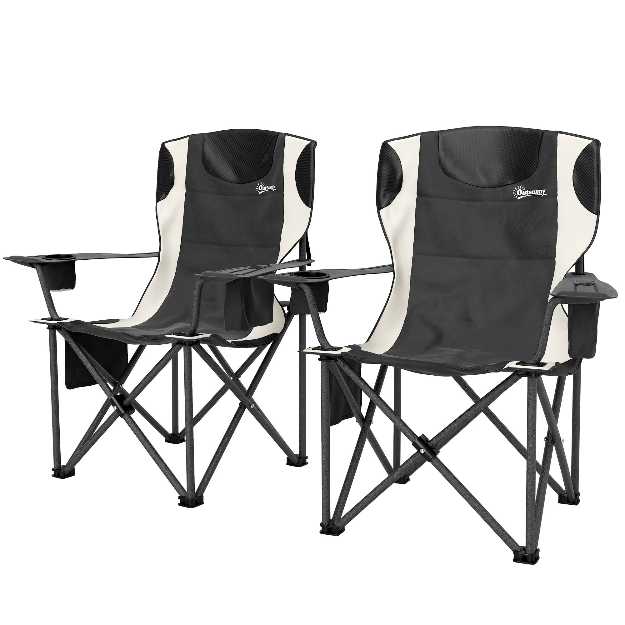 Lot 2 Chaises Pliantes Métal Camping Extérieur Sièges Rembourrés 94x62x100cm Noir - ComfortXL Outdoor Living - Image 2