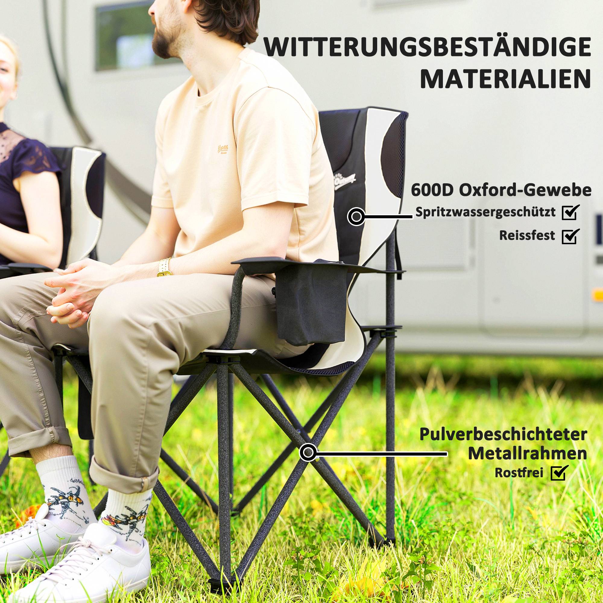 Lot 2 Chaises Pliantes Métal Camping Extérieur Sièges Rembourrés 94x62x100cm Noir - ComfortXL Outdoor Living - Image 7