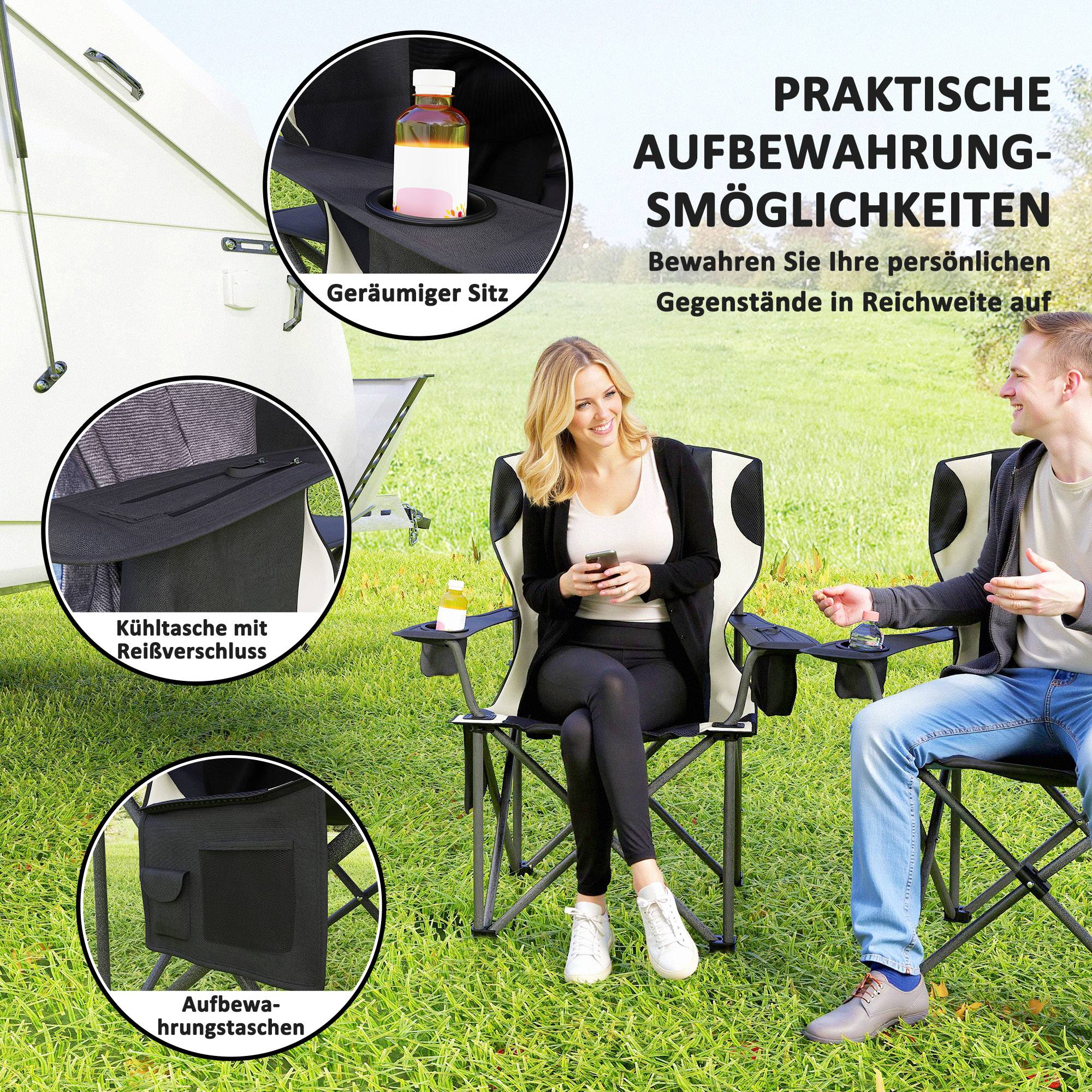 Lot 2 Chaises Pliantes Métal Camping Extérieur Sièges Rembourrés 94x62x100cm Noir - ComfortXL Outdoor Living - Image 8