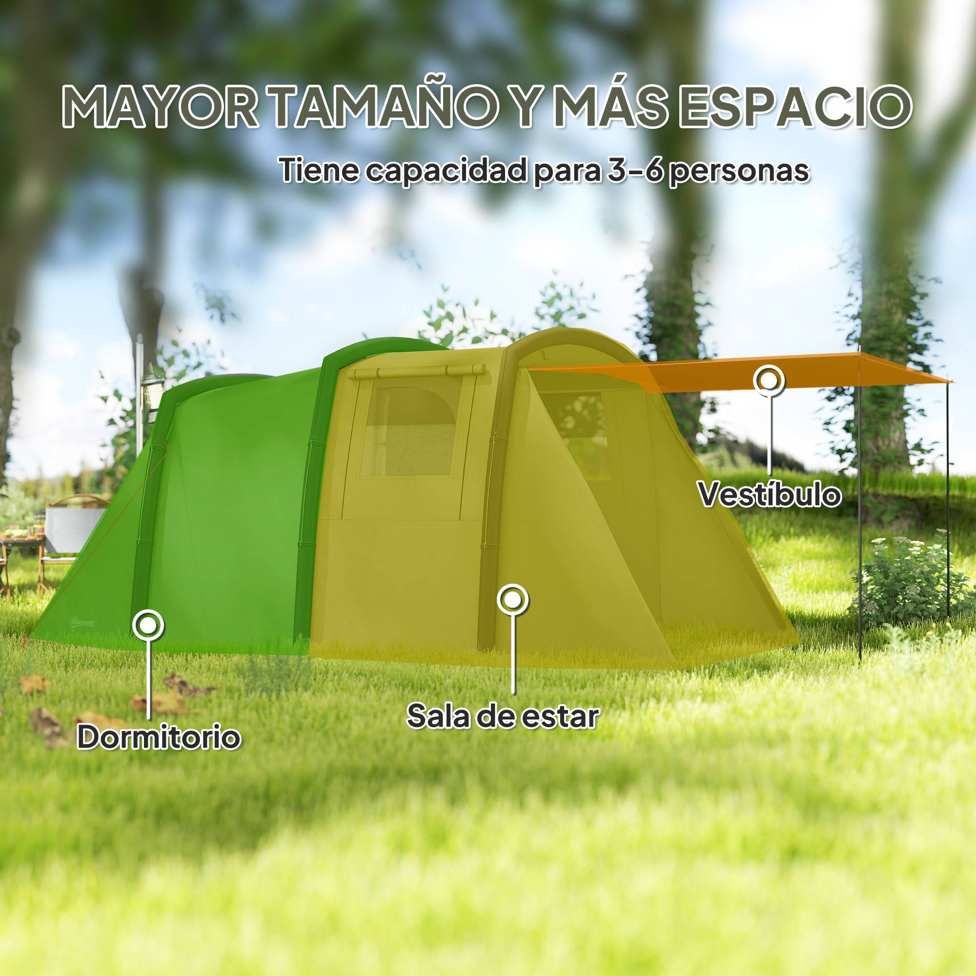 Tente tunnel gonflable pour 3 à 6 personnes avec vestibule, fenêtres en filet et sac de transport étanche, vert olive - Image 8