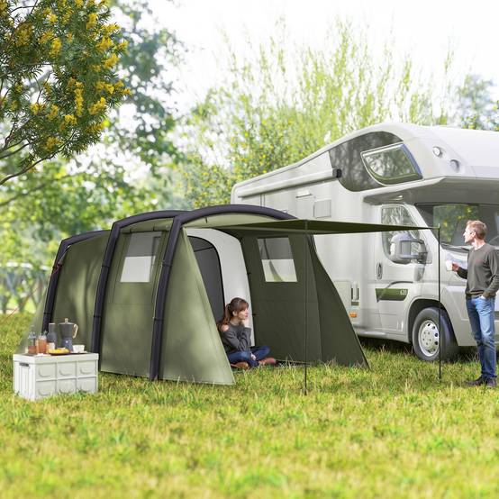 Tente tunnel gonflable pour 3 à 6 personnes avec vestibule, fenêtres en filet et sac de transport étanche, vert olive - Image 3
