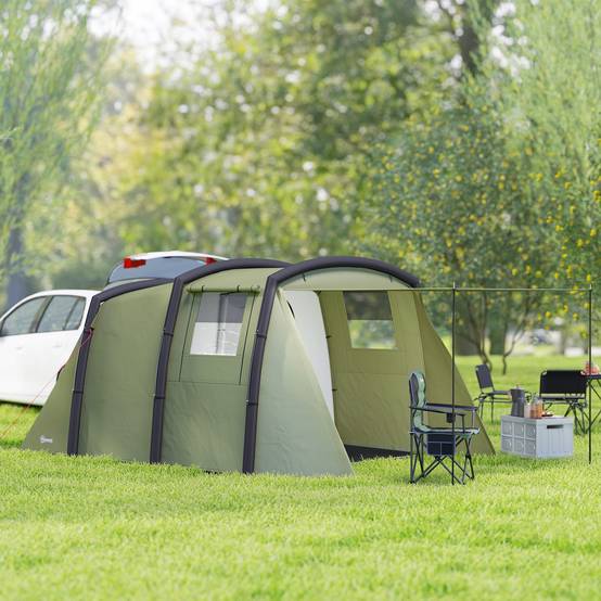 Tente tunnel gonflable pour 3 à 6 personnes avec vestibule, fenêtres en filet et sac de transport étanche, vert olive - Image 4