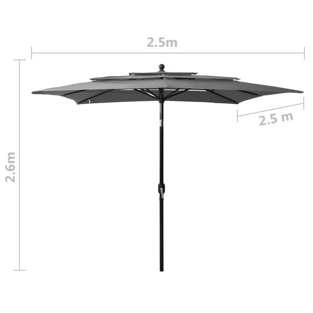 Helloshop26 - Parasol à 3 niveaux avec mât en aluminium 2,5 x 2,5 m anthracite - Imagen 7