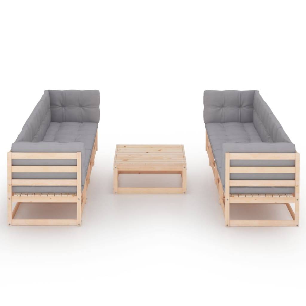 Helloshop26 - Salon de jardin meuble d'extérieur ensemble de mobilier 9 pièces avec coussins bois de pin massif - Imagen 2