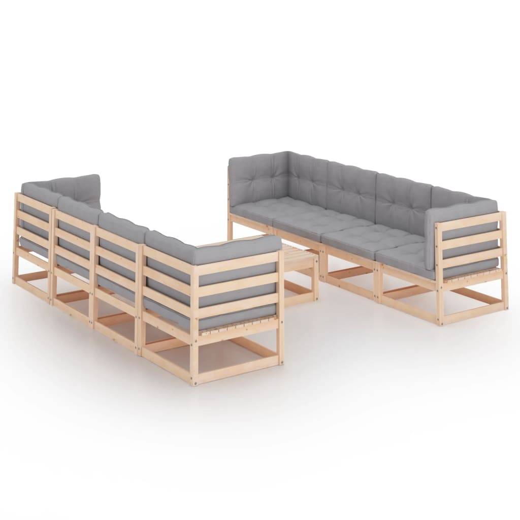 Helloshop26 - Salon de jardin meuble d'extérieur ensemble de mobilier 9 pièces avec coussins bois de pin massif - Imagen 1