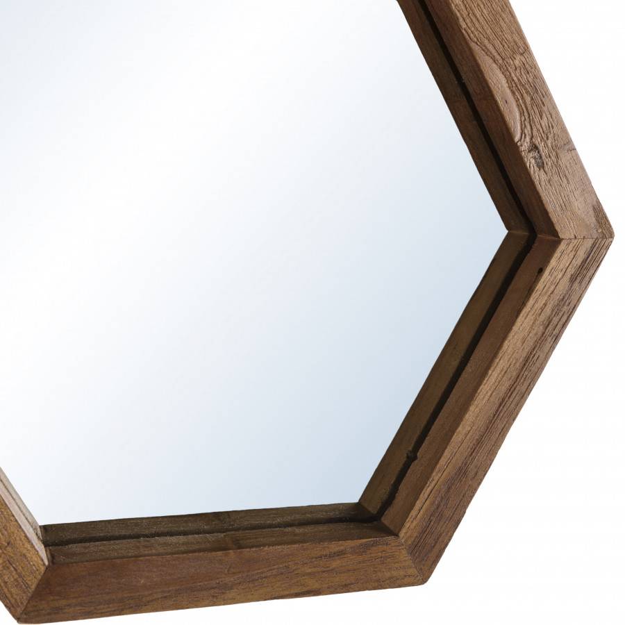 Macabane - ALIDA - Miroir 'S' marron structure bois teck recyclé forme hexagone - Imagen 5