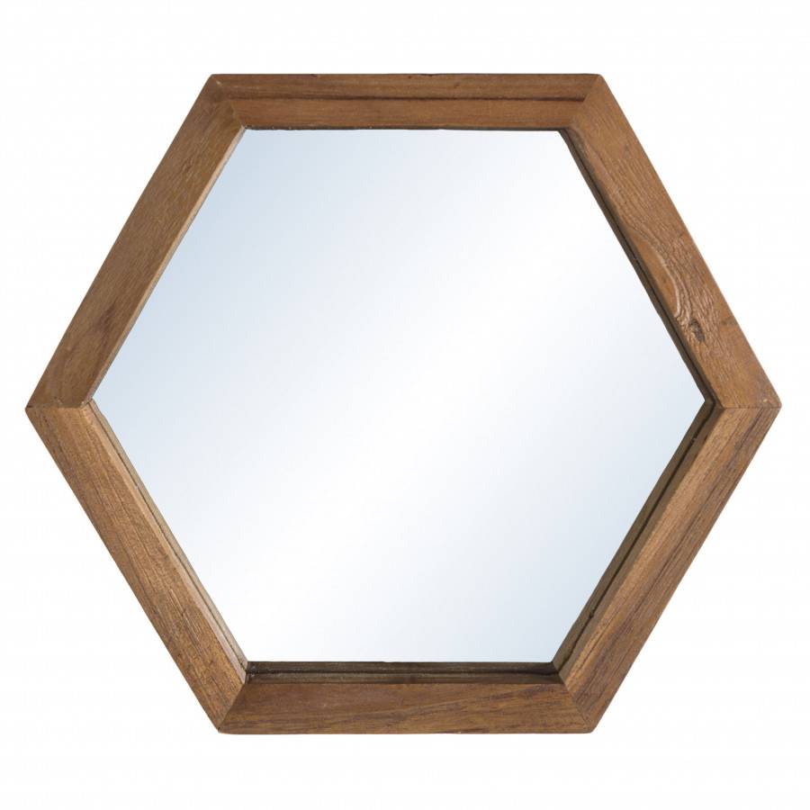 Macabane - ALIDA - Miroir 'S' marron structure bois teck recyclé forme hexagone - Imagen 1