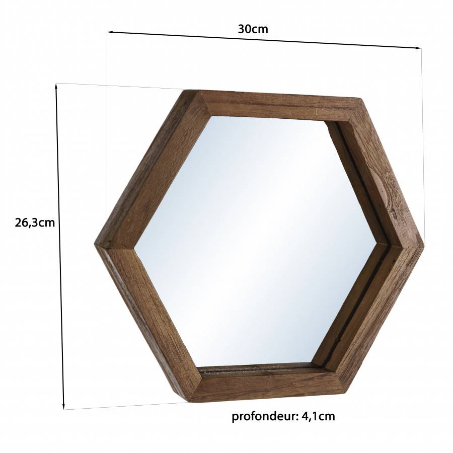Macabane - ALIDA - Miroir 'S' marron structure bois teck recyclé forme hexagone - Imagen 6