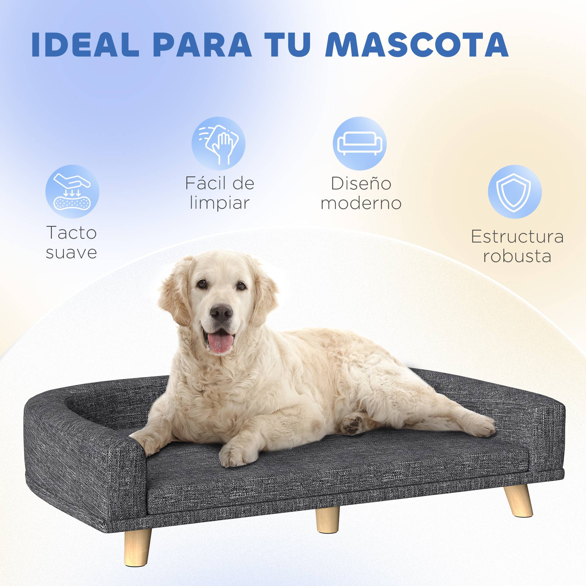 Lit Canapé pour Grand Chien Surélevé en Bois Couchage Confortable Coussin Lavable 98x67 cm Gris Foncé - ComfortXL Outdoor Living - Image 9